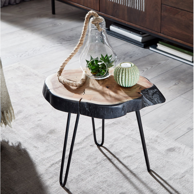 Union Rustic Side Table Acacia Solid Wood Metal Industrial 40x40x32cm Tree Edge Living Room Table Sofa Table Solid Hairpin Legs Small Side Table Table Living Room Wayfair.ie